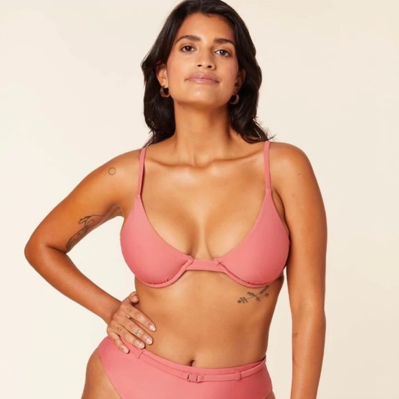 Andie Swim The Sicily Bikini Top Women’s SZ Small Punch Style AT171 Pink NEW - Picture 1 of 9